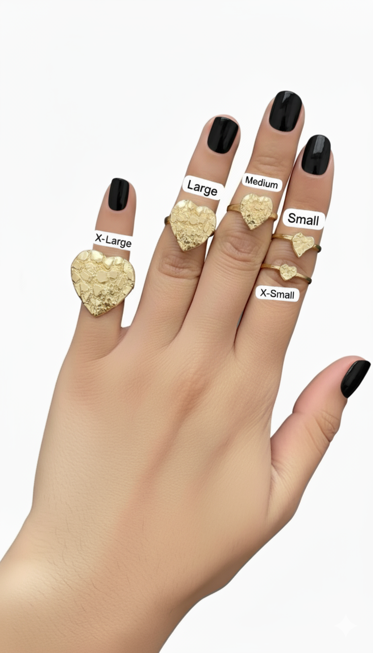 Anillo de pepita en forma de corazón con talla de diamante texturizado - Oro amarillo de 10 quilates