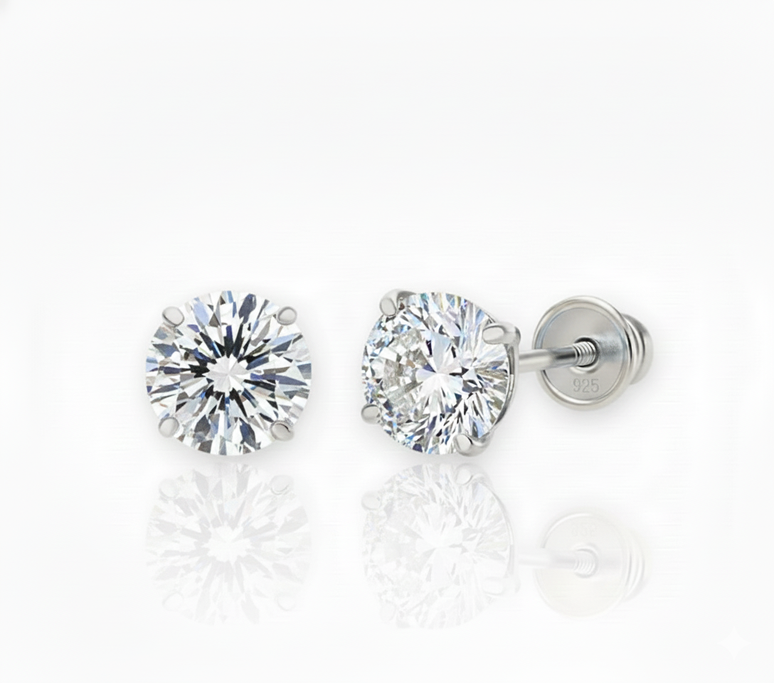 14K Gold / 925 Sterling Silver Stud Earrings | Screw-Back & Push-Back Styles | Hypoallergenic | GRA Moissanite or Cubic Zirconia Stones