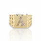 Square Nugget Initial Ring - 10K Yellow Gold