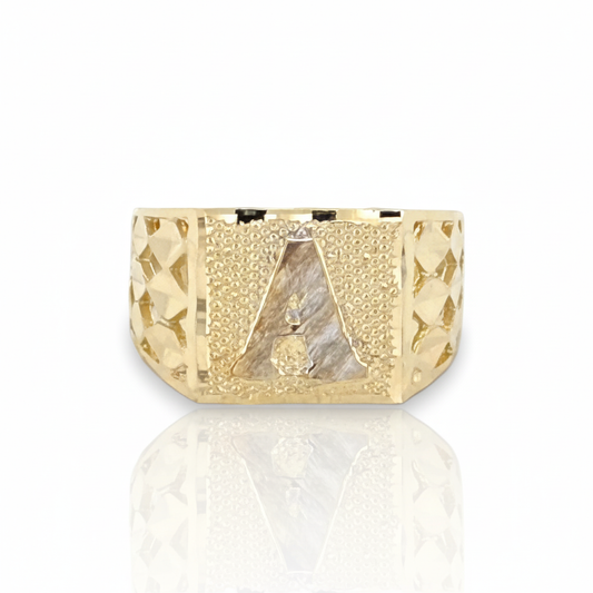 Square Nugget Initial Ring - 10K Yellow Gold