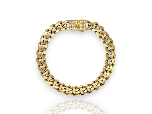 Monaco Chain Miami Cuban Link CZ Lock Bracelet - 10K Yellow Gold - Hollow