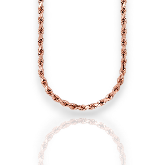 Collar de cadena de cuerda - Oro rosa de 10 quilates - Sólido
