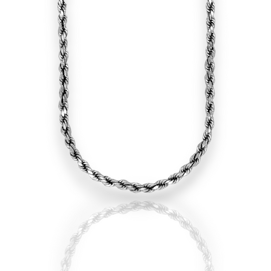Collar de cadena de cuerda - Oro blanco de 10 quilates - Sólido