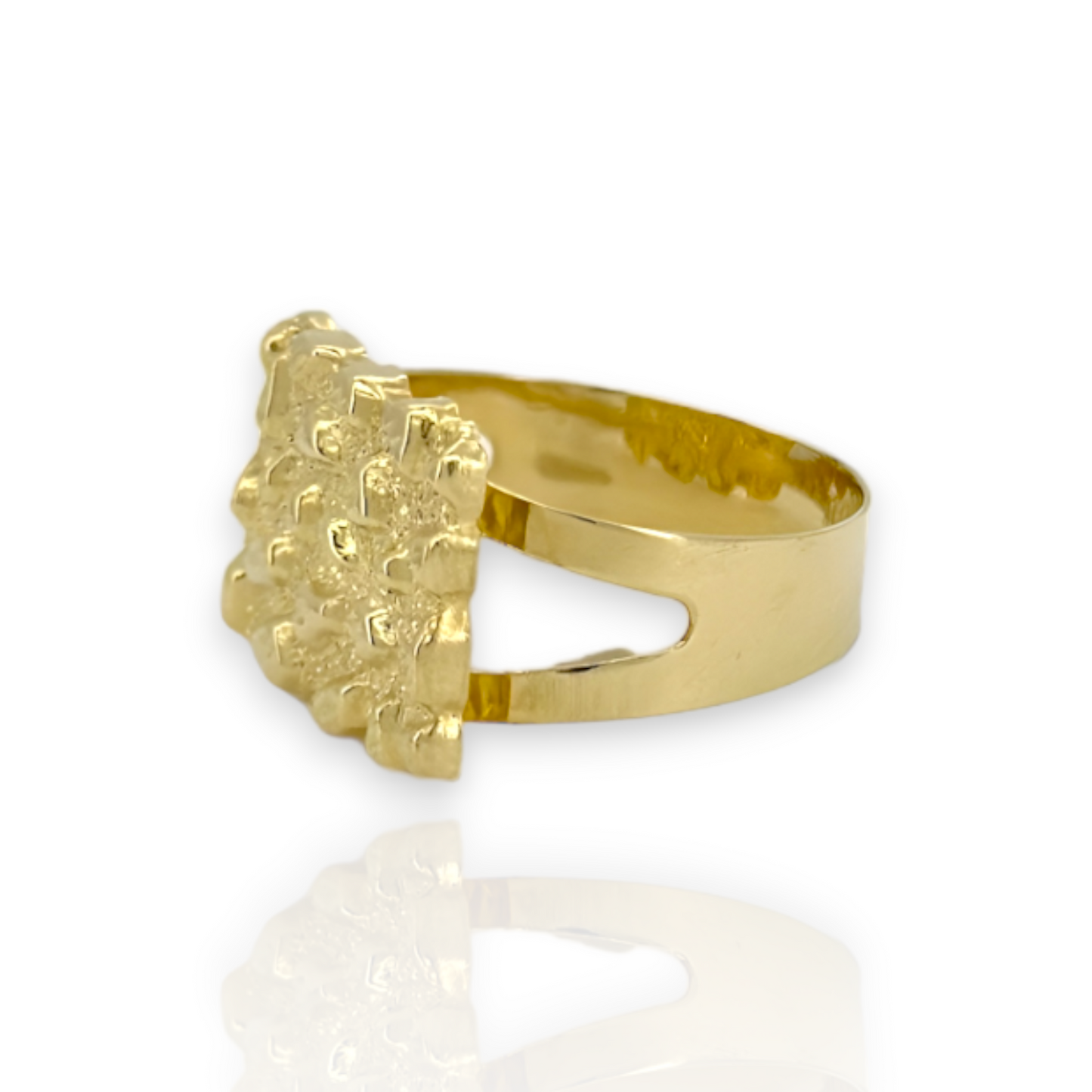 Large Flat Nugget Square Ring - 10K Yellow Gold - Solid