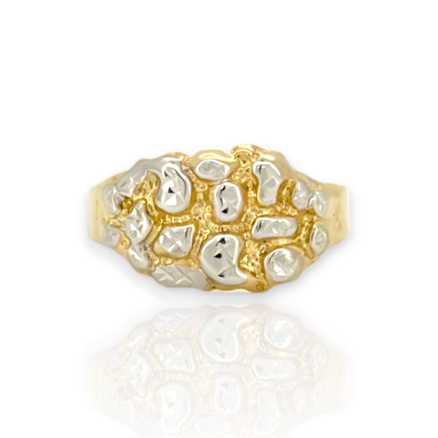 Small Two Tone Pave Nugget Square Ring - 10K Yellow Gold - Solid
