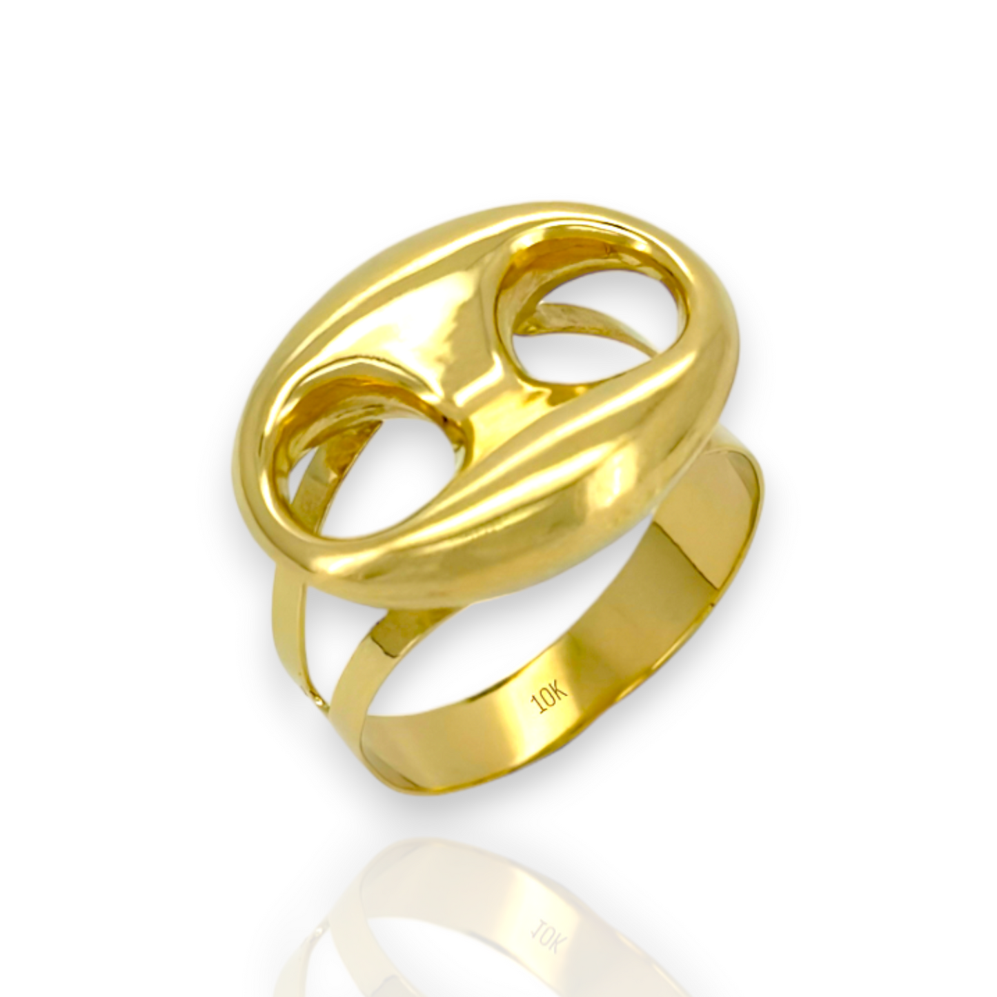 Puffed Mariner Link Ring - Size Variation - 10K Yellow Gold