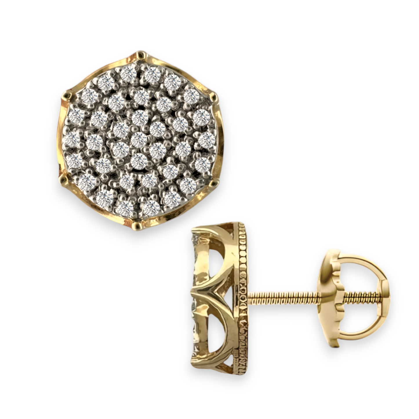 Halo Cluster Crown Diamond Stud Earrings 0.32ct 10K Yellow Gold
