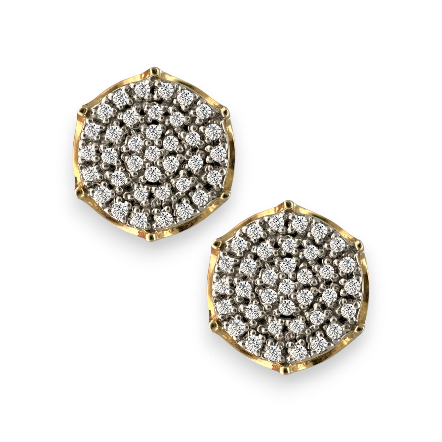 Halo Cluster Crown Diamond Stud Earrings 0.32ct 10K Yellow Gold