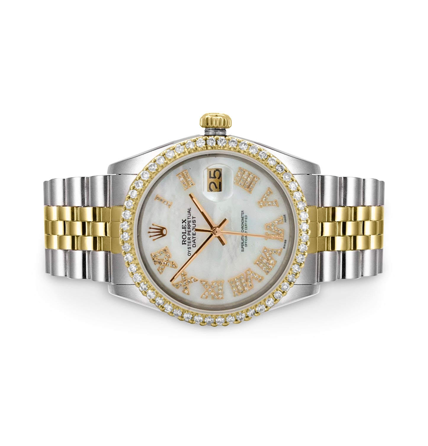 Rolex Datejust Diamond Bezel Watch 36mm Mother Of Pearl Roman Diamond Dial | 1.75ct