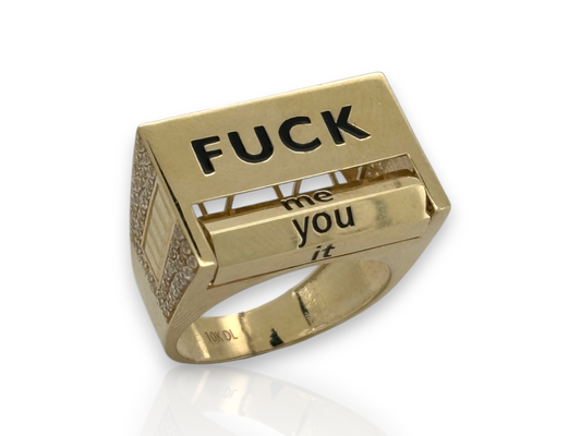 10k yellow gold Fuck / Love Spinning Choice - Elegant - Gold Ring - Special Roulette Inscription