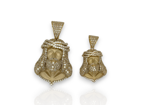 10K Yellow Gold Jesus Head Pendant with CZ | Two Sizes Available | Real 10k Gold Religious Jewelry