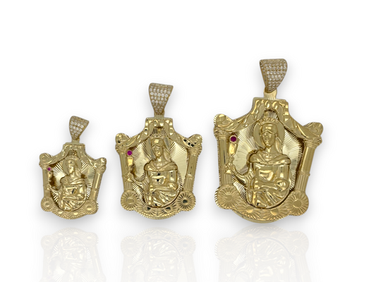 10K Yellow Gold 3D St. Barbara Pendant with CZ Bail | Real Gold Religious Charm