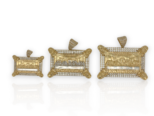 10K Yellow Gold Apostles Last Supper Charm/Pendant, Authentic, Textured Jesus Cross with Disciples Faith, Diamond Cut - Real 10k pendant