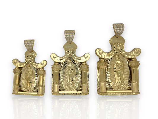 Virgin Mary Guadalupe 3D Pendant - 10K Yellow Gold - Size Variations