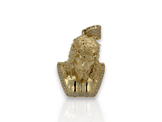 10K Yellow Gold Jesus Head Pendant with CZ | 3D Style |Real 10k Gold Religious Jewelry