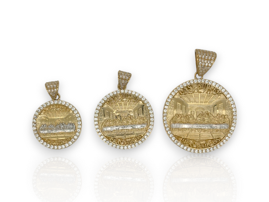 10K Yellow Gold Apostles Last Supper Charm/Pendant, Authentic, Textured Jesus Cross with Disciples Faith, Diamond Cut - Real 10k pendant