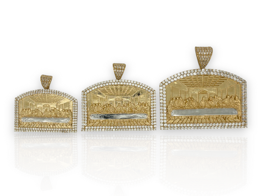 10K Yellow Gold Apostles Last Supper Charm/Pendant, Authentic, Textured Jesus Cross with Disciples Faith, Diamond Cut - Real 10k pendant