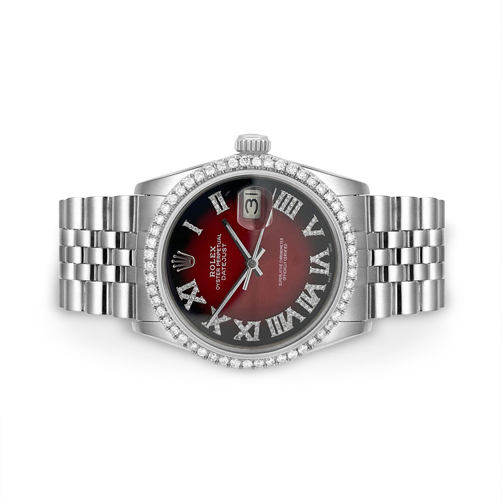 Rolex Datejust Diamond Bezel Watch 36mm Ruby Red Roman Diamond Dial | 1.65ct