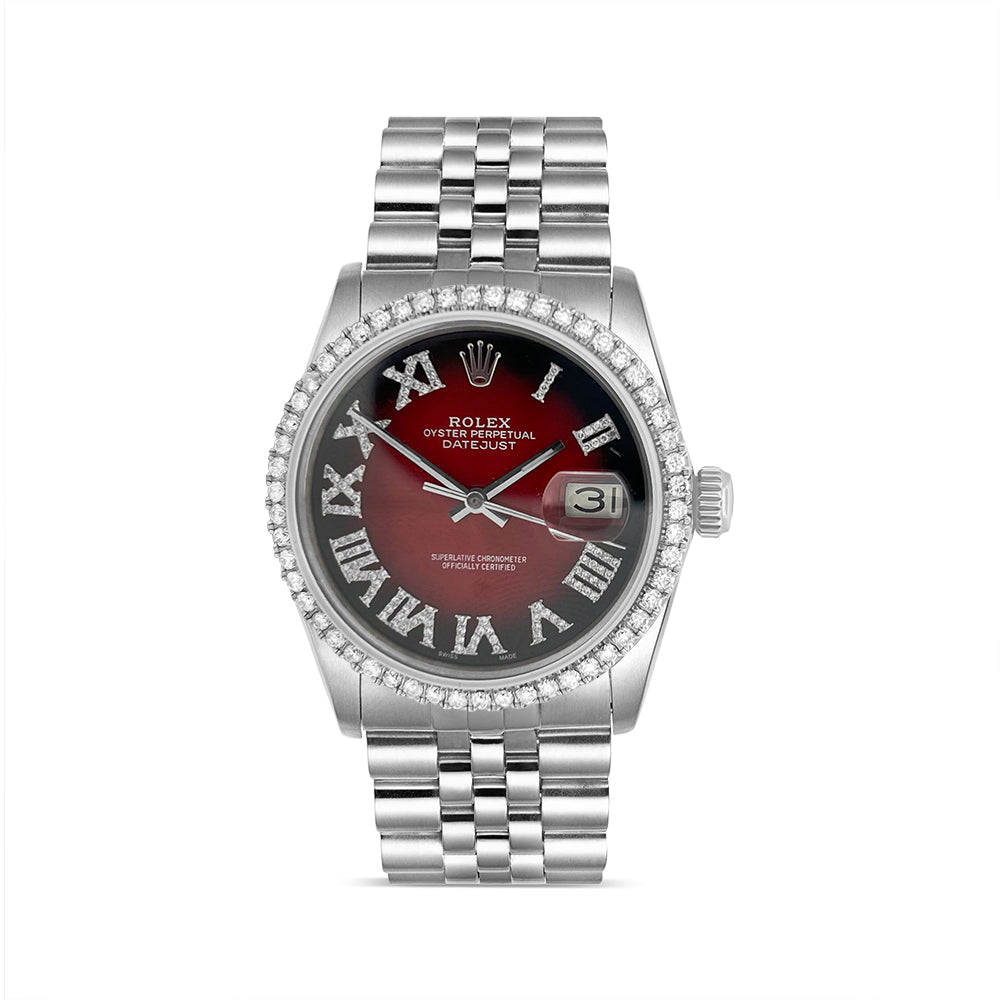 Rolex Datejust Diamond Bezel Watch 36mm Ruby Red Roman Diamond Dial | 1.65ct