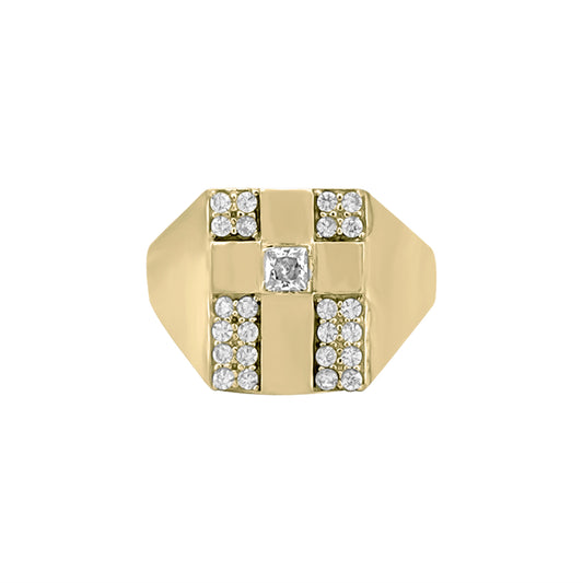 Cross CZ Ring - 10K Yellow Gold