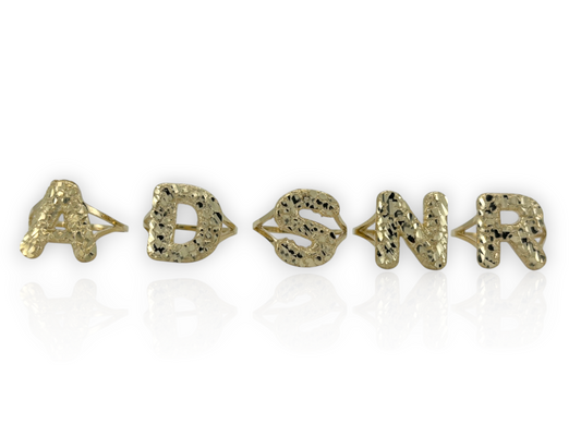 10K Solid Yellow Gold Nugget Bubble Initial Ring – Custom Letter Ring for Men & Women - ALL LETTERS
