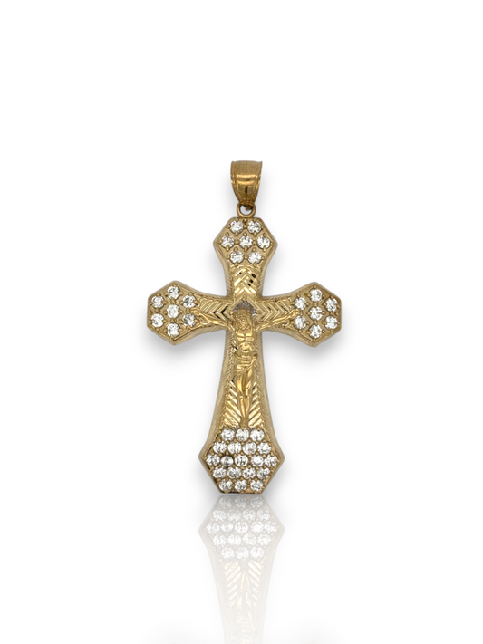 10k Yellow Gold Cross Pendant with Jesus Crucifix – Religious Christian Charm for Men or Women, Solid Gold Faith Jewelry