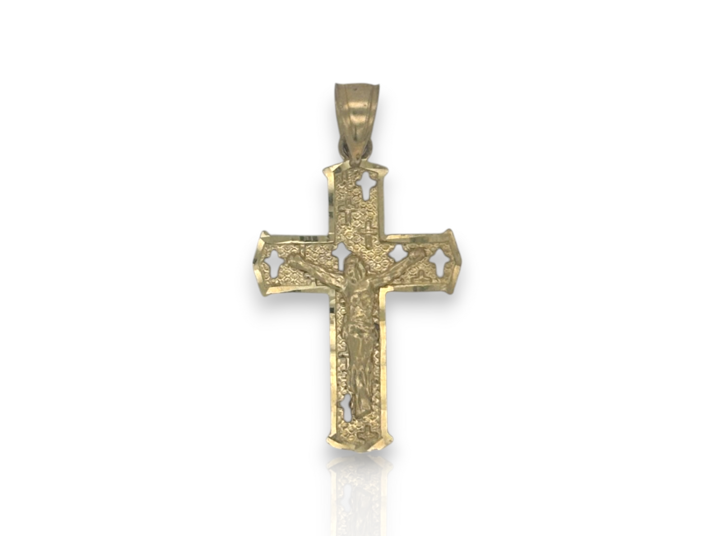 10k Yellow Gold Cross Pendant with Jesus Crucifix – Religious Christian Charm for Men or Women, Solid Gold Faith Jewelry