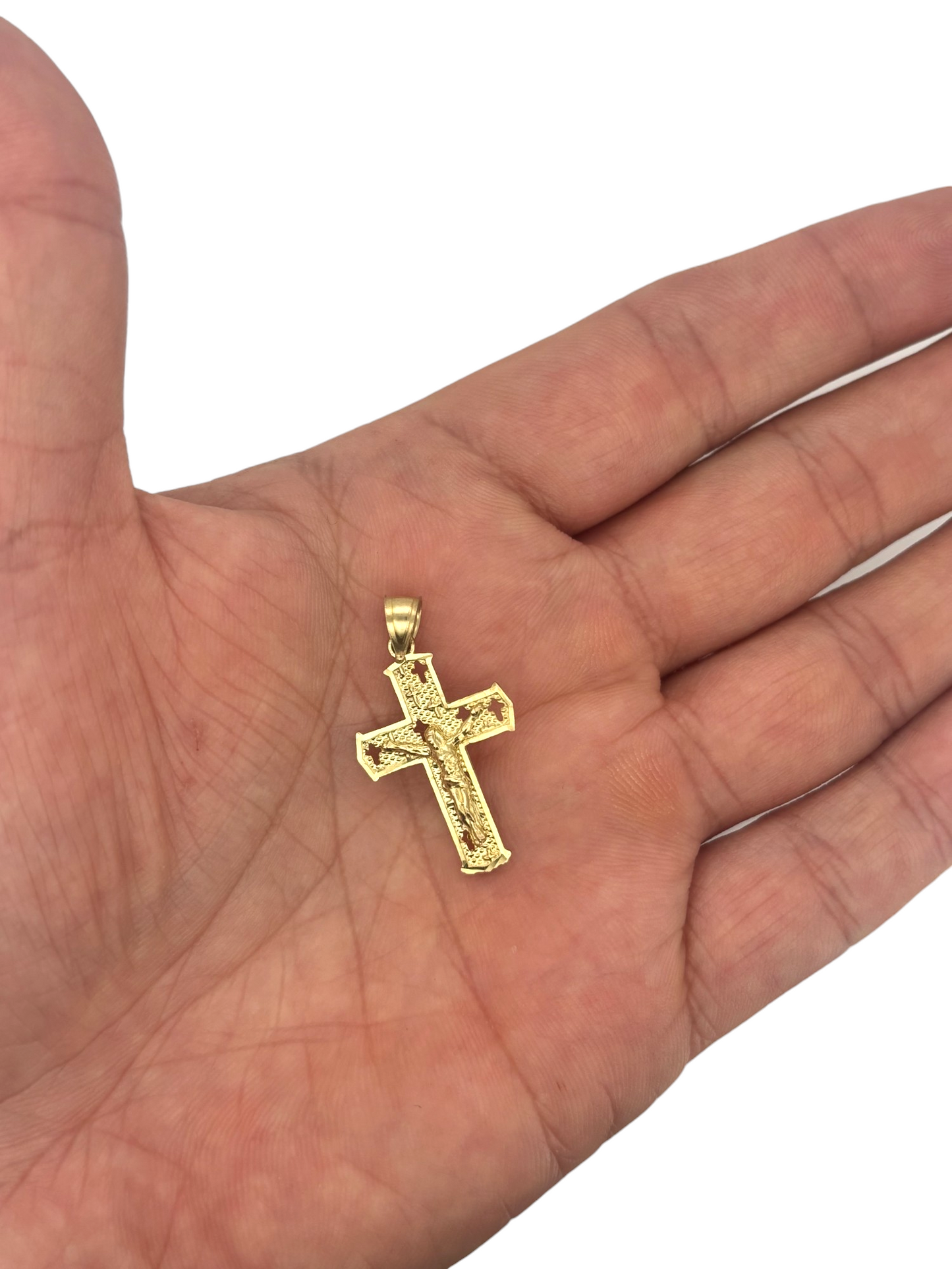 10k Yellow Gold Cross Pendant with Jesus Crucifix – Religious Christian Charm for Men or Women, Solid Gold Faith Jewelry