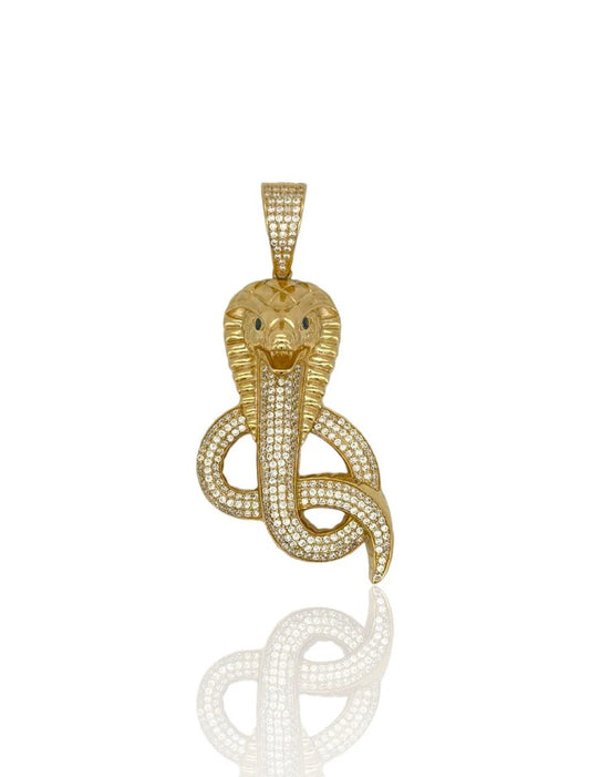 Colgante de serpiente cobra brillante con circonita cúbica - Oro amarillo de 14 k