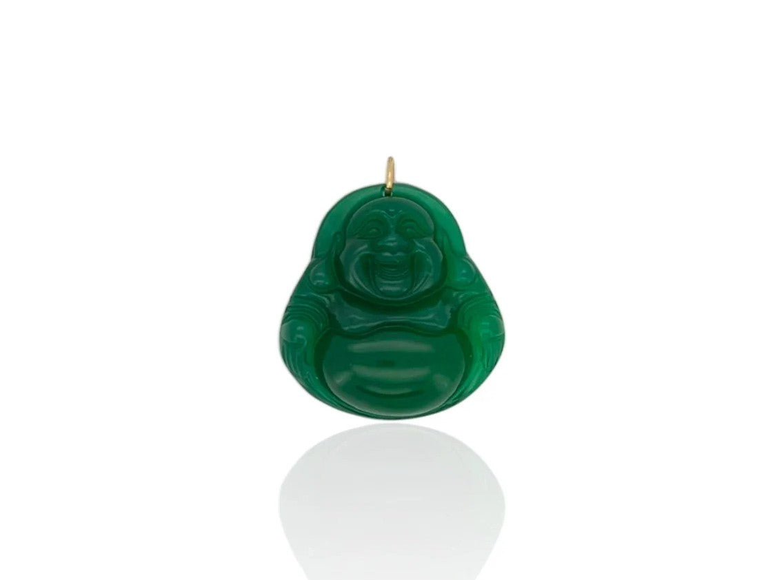 Genuine Jade Pendant Laughing Buddha - 14k Yellow Gold
