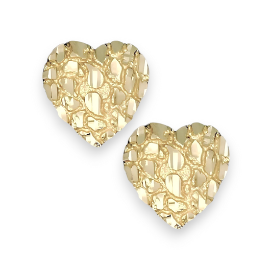 Aretes con forma de pepita de corazón macizo - Oro amarillo de 10 quilates 