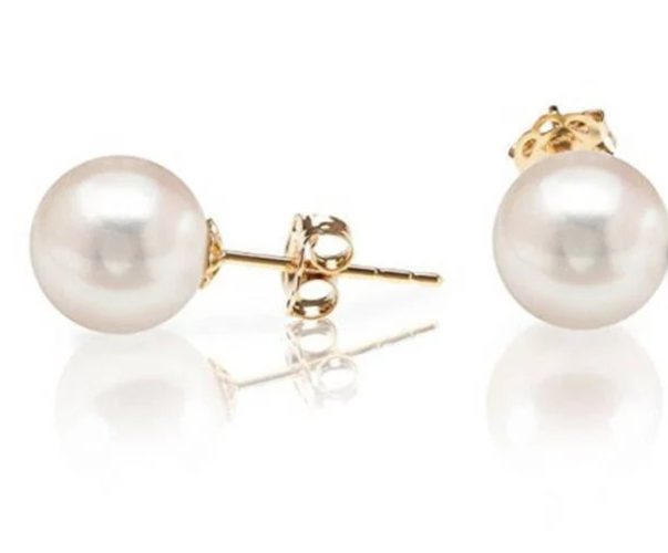 14K Handmade Solid Gold Genuine White Pearl Pushback Earrings- 14K Pearl Studs- Pearl Studs- 14K Cultured Pearl Studs (Multi size available)