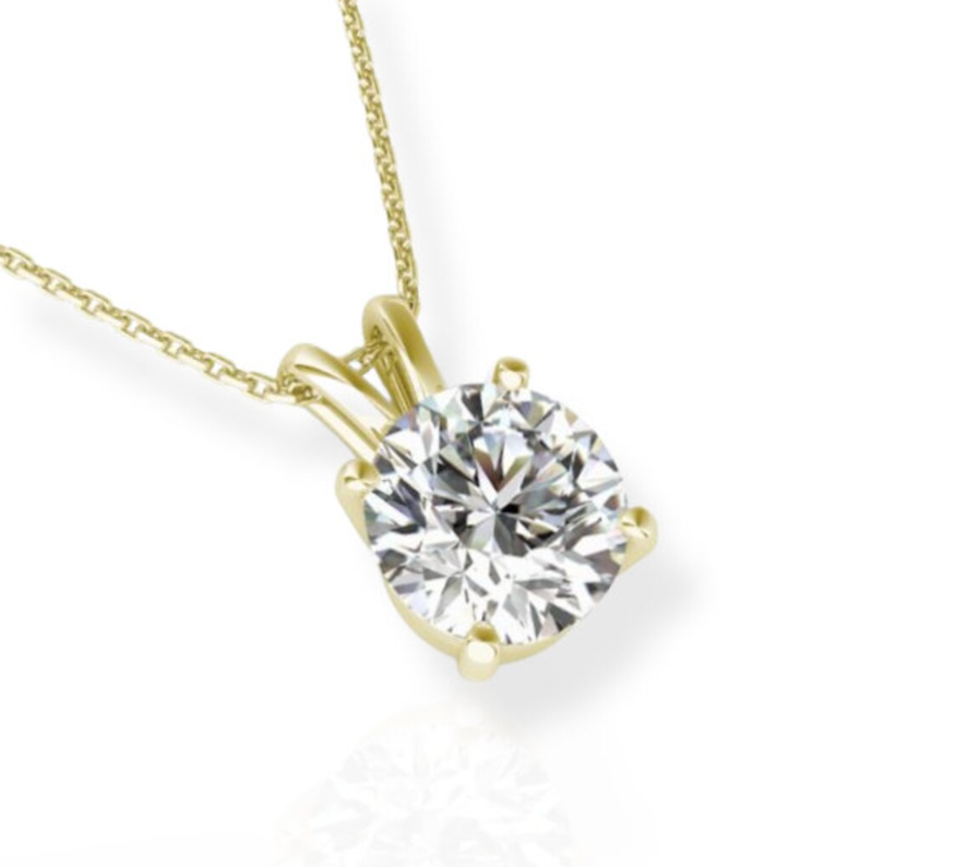 14K Solid Gold Solitaire GRA Certified Round Cut Moissanite Pendant | Classy Round Pendant Set With CZ | 14K Gold Solitaire Pendants