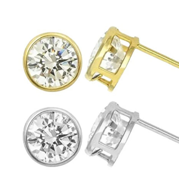 Certified D Color VVS1 Moissanite Solitaire Bezel Set Stud Earrings Skewbacks 14K Gold Earrings With GRA Certificates - Bezel Set Earrings