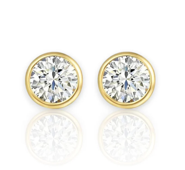 Certified D Color VVS1 Moissanite Solitaire Bezel Set Stud Earrings Skewbacks 14K Gold Earrings With GRA Certificates - Bezel Set Earrings