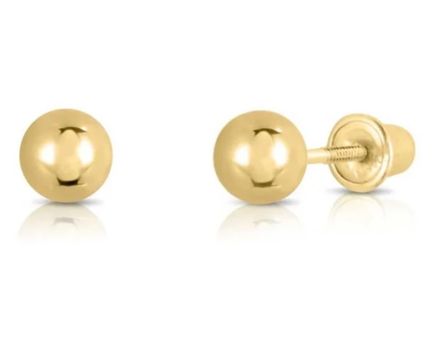 14k Yellow Gold Ball Stud Earrings with Screwbacks 4mm, 5mm, 6mm, 7mm, 8mm, Sleeper earrings, Unisex