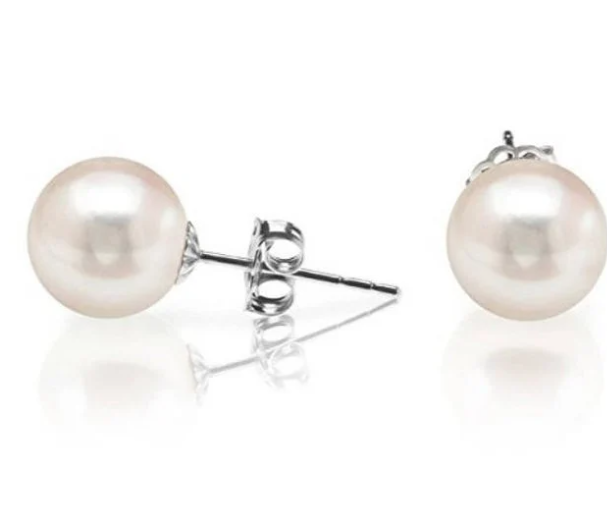 14K Handmade Solid Gold Genuine White Pearl Pushback Earrings- 14K Pearl Studs- Pearl Studs- 14K Cultured Pearl Studs (Multi size available)