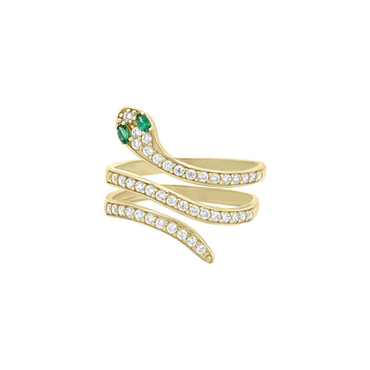 Snake CZ Ring - 10K Yellow Gold
