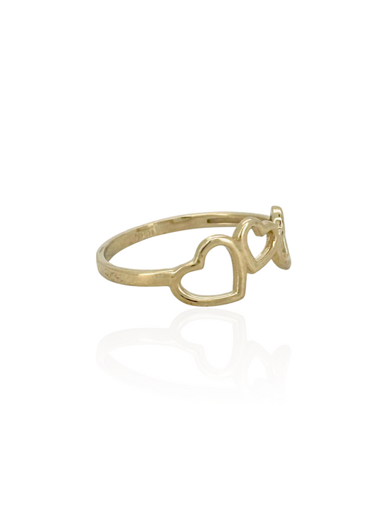 10K Yellow Gold Triple Heart Ring – Dainty & Elegant Solid Gold Heart Band for Women