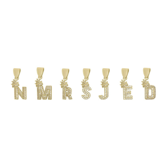 Initials Crown Pendant - 10K Yellow Gold