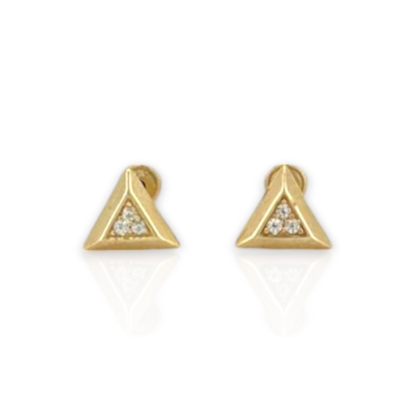 Triangle CZ Stud Earrings - 10K Yellow Gold