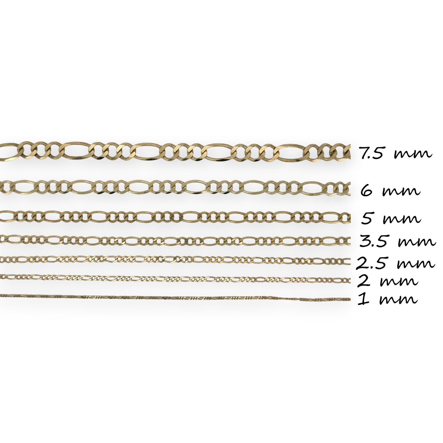 10K Fully Solid Figaro Link Anklet - 10K Yellow Gold