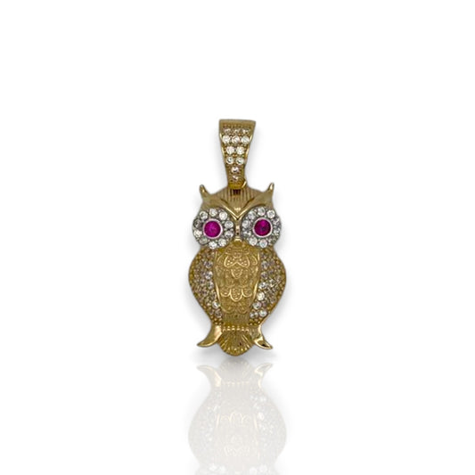 Owl Cz Pendant  - 14k Yellow Gold
