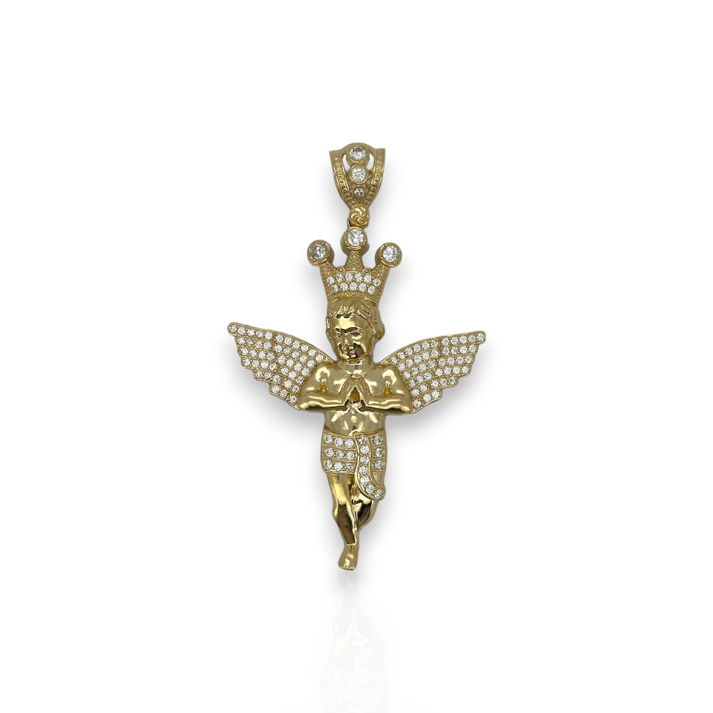 Angel CZ Pendant - 14K Yellow Gold