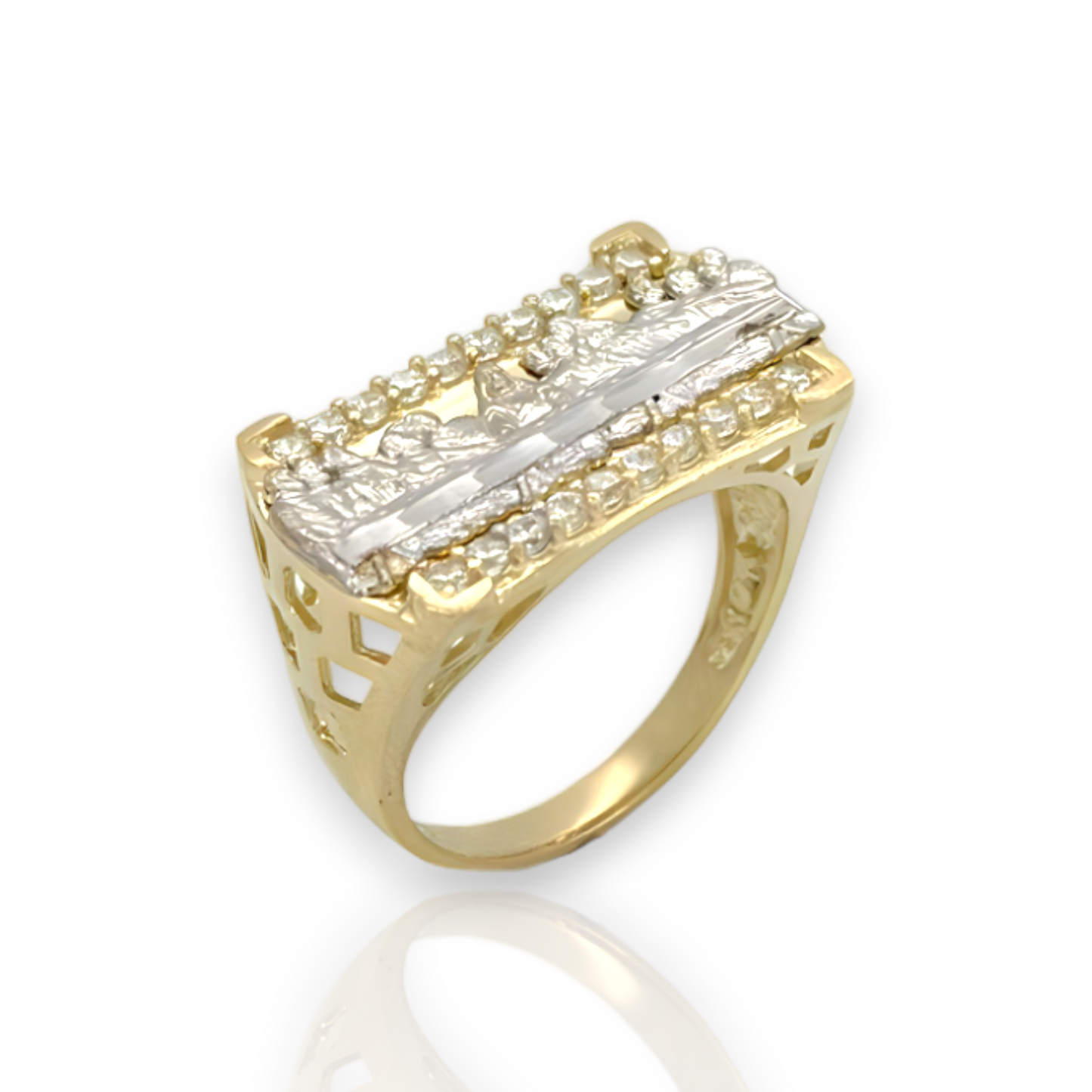 Last Supper Two Tone Rectangular Ring  - 10K Yellow Gold