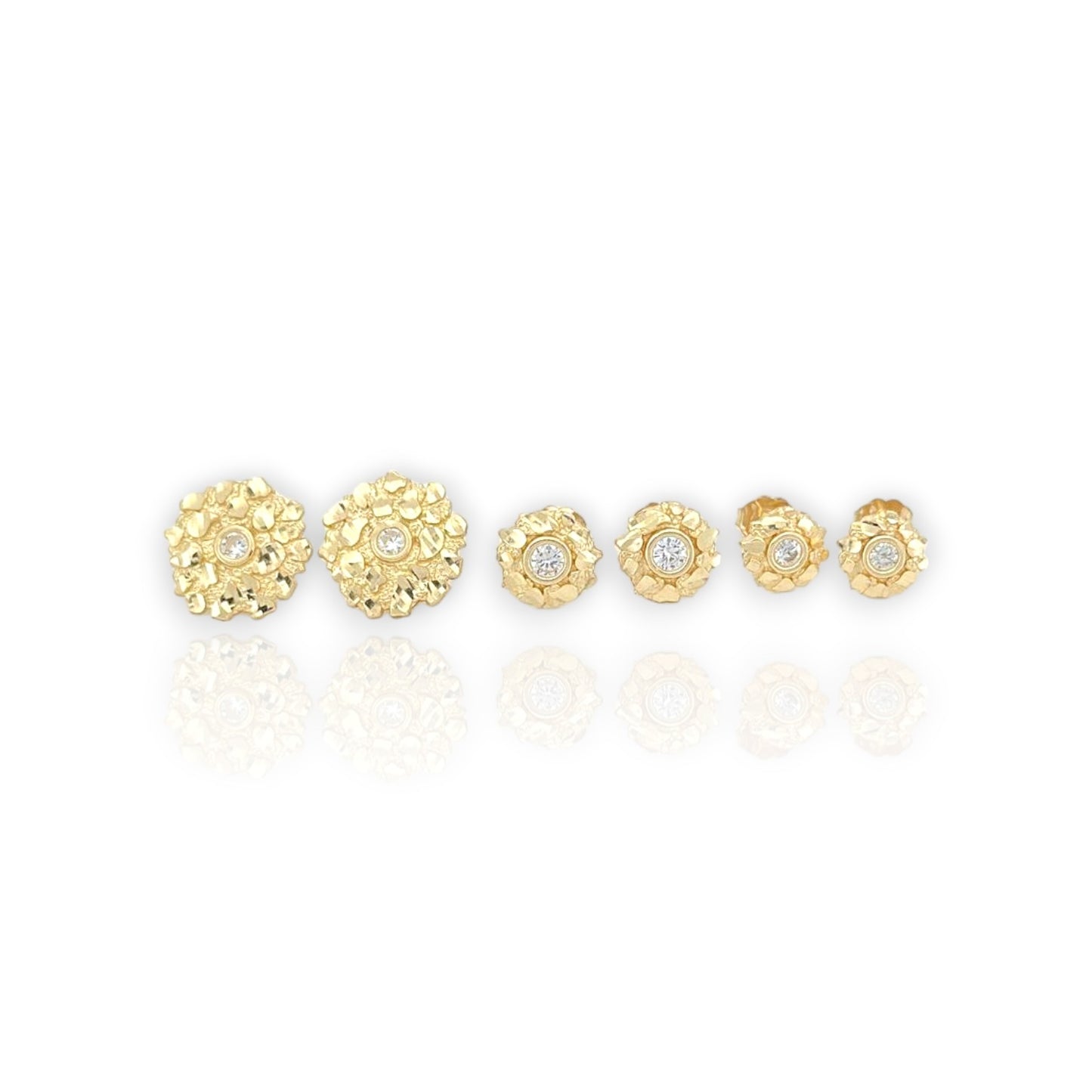 Round Nugget ZC Stud Earrings - 10K Yellow Gold