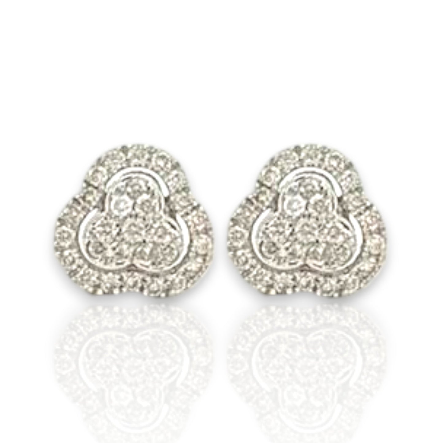 0.89Ct Diamond Heart Halo Stud Earrings - 14K White Gold