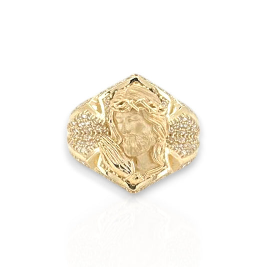 Jesus CZ Ring - 10K Yellow Gold