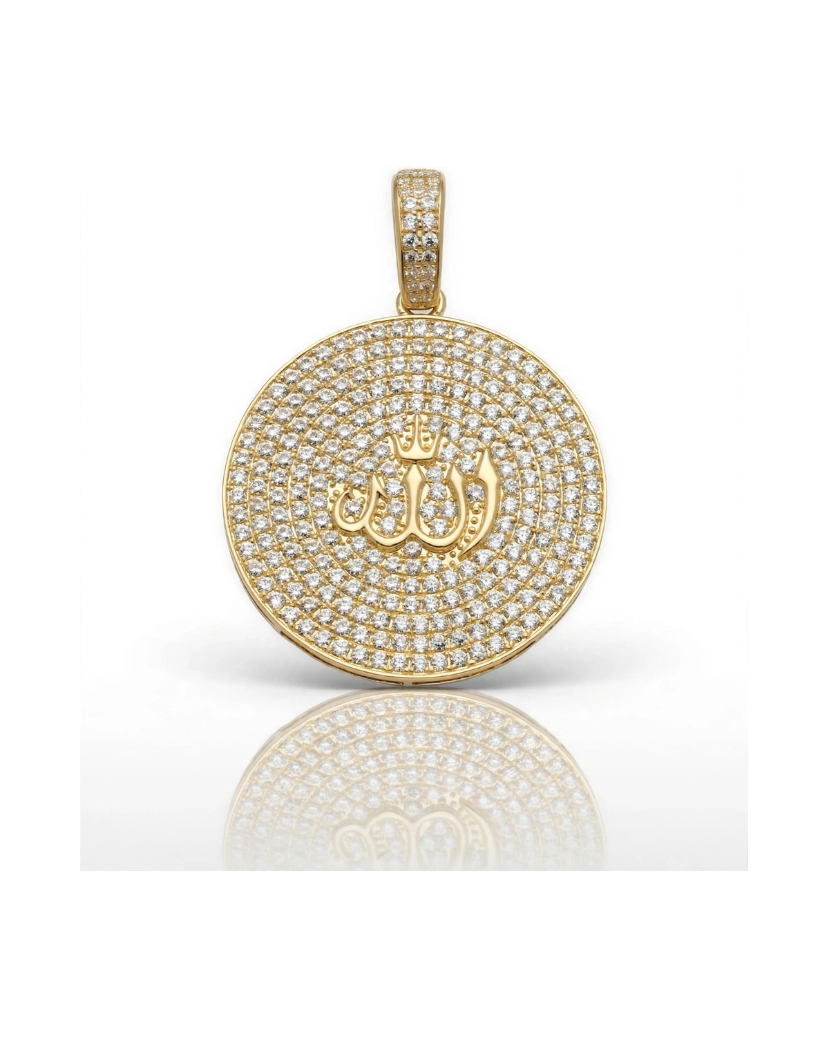 Allah Pendant Round Disc with CZ - 10K Gold