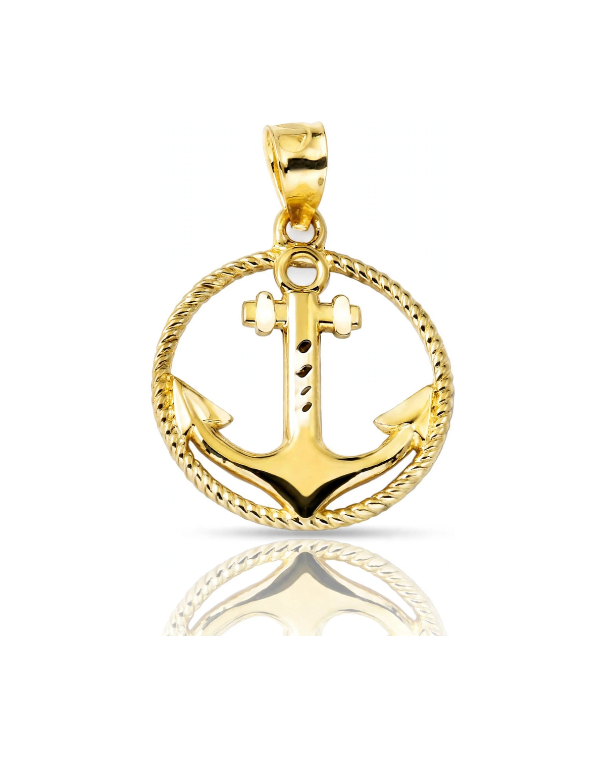 Anchor Pendant in Circle Mini - 10K Yellow Gold